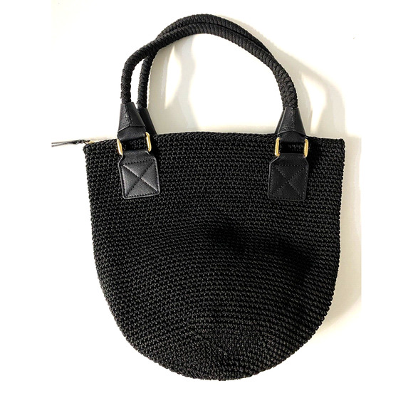 The Sak Crochet Knit Bag Black Bucket Zip Top Handbag Purse Satchel Hobo - Picture 2 of 5